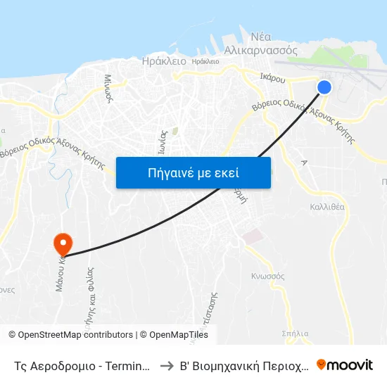 Τς Αεροδρομιο - Terminal Stop Airport to Β' Βιομηχανική Περιοχή Ηρακλείου map