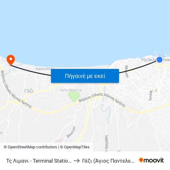 Τς Λιμανι - Terminal Station Port to Γάζι (Άγιος Παντελεήμων) map