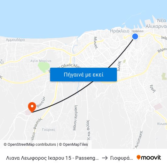 Λιανα Λεωφορος Ικαρου 15 - Passenger Port to Γιοφυράκια map