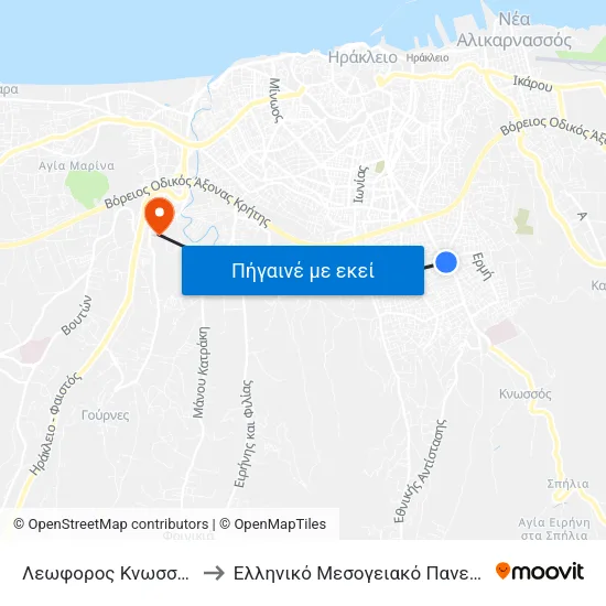 Λεωφορος Κνωσσου 202 to Ελληνικό Μεσογειακό Πανεπιστήμιο map