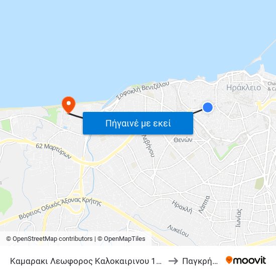 Καμαρακι Λεωφορος Καλοκαιρινου 166 - Kamaraki 166, Kalokerinou Ave. to Παγκρήτιο Στάδιο map