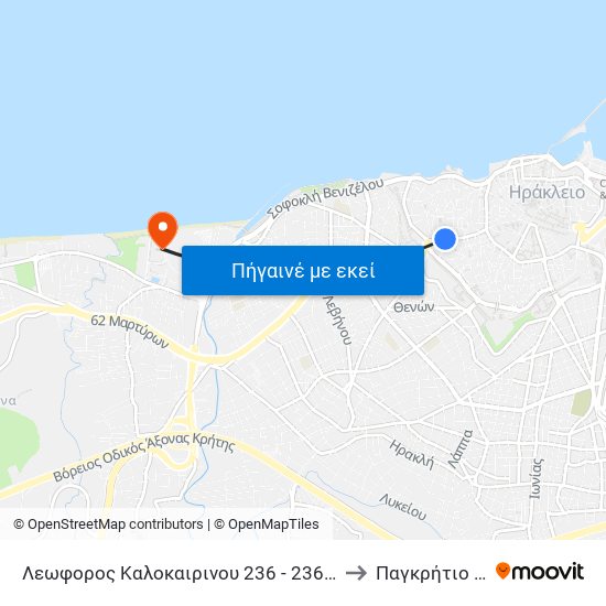 Λεωφορος Καλοκαιρινου 236 - 236, Kalokerinou Ave. to Παγκρήτιο Στάδιο map