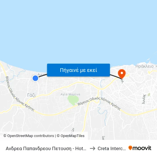 Ανδρεα Παπανδρεου Πετουση - Hotel Roxani to Creta Interclinic map