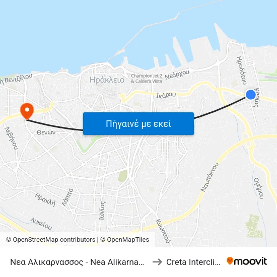 Νεα Αλικαρνασσος - Nea Alikarnassos to Creta Interclinic map