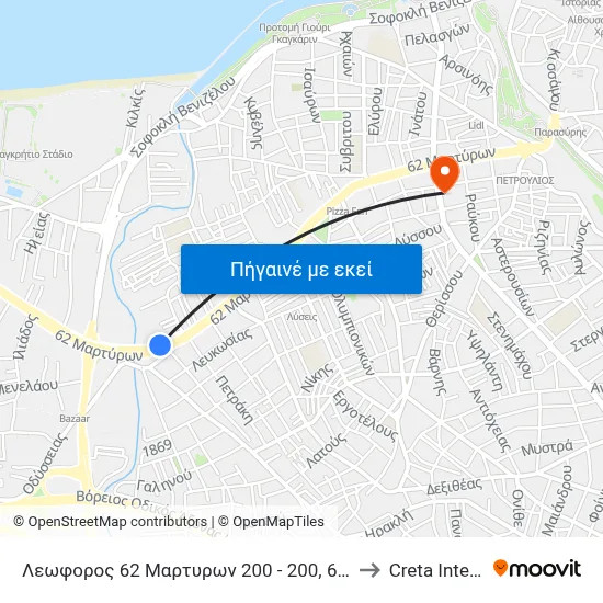 Λεωφορος 62 Μαρτυρων 200 - 200, 62 Martyron Ave. to Creta Interclinic map