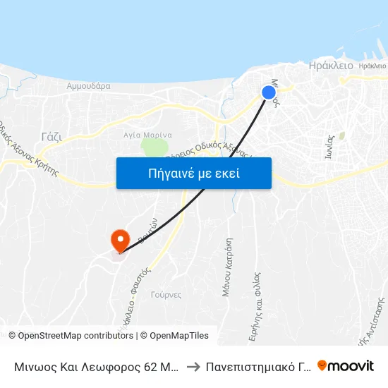 Μινωος Και Λεωφορος 62 Μαρτυρων 78 - Minoos And 78, 62 Martyron Ave. to Πανεπιστημιακό Γενικό Νοσοκομείο Ηρακλείου map