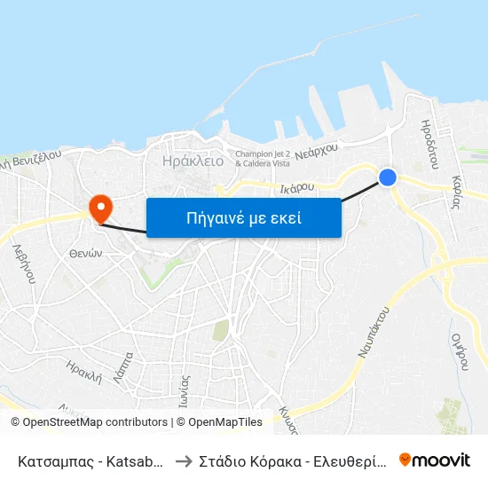 Κατσαμπας - Katsabas to Στάδιο Κόρακα - Ελευθερίας map