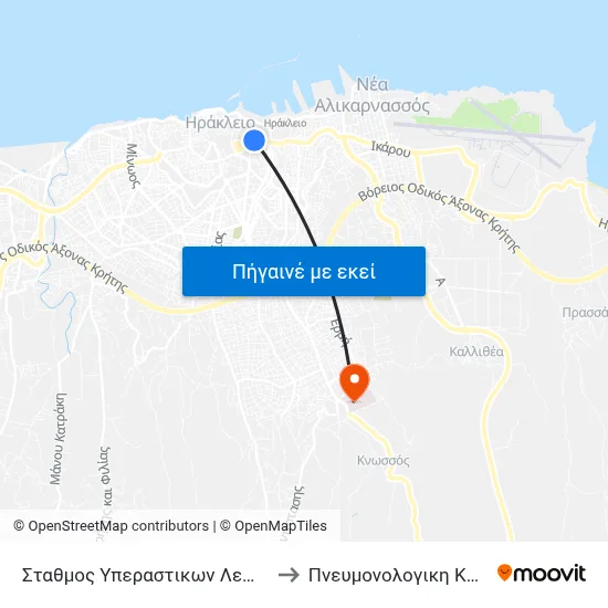 Σταθμος Υπεραστικων Λεωφορειων - Bus Station A to Πνευμονολογικη Κλινικη Βενιζελείου map