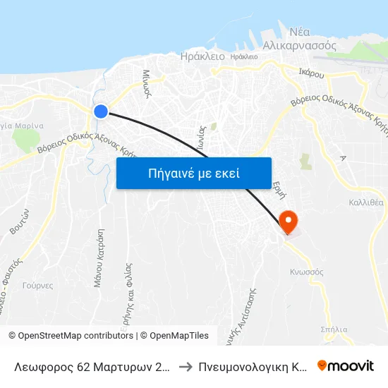 Λεωφορος 62 Μαρτυρων 200 - 200, 62 Martyron Ave. to Πνευμονολογικη Κλινικη Βενιζελείου map