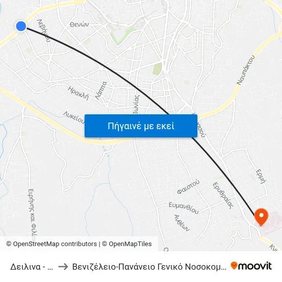Δειλινα - Dilina to Βενιζέλειο-Πανάνειο Γενικό Νοσοκομείο Ηρακλείου map