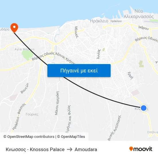 Κνωσσος - Knossos Palace to Amoudara map