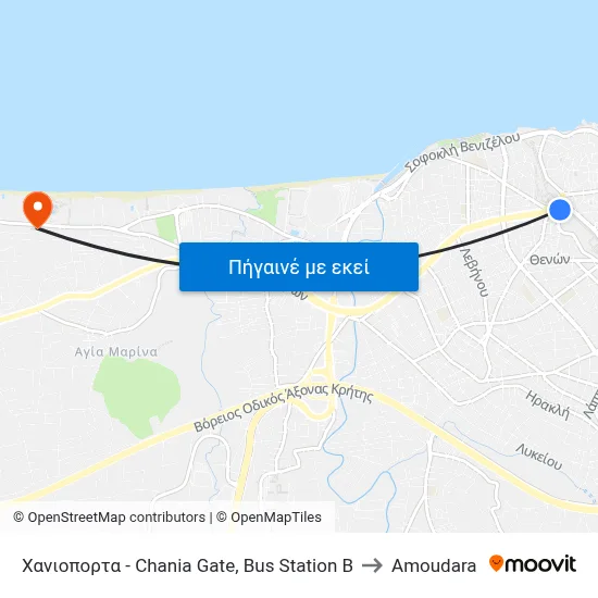 Χανιοπορτα - Chania Gate, Bus Station B to Amoudara map