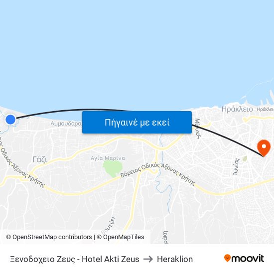 Ξενοδοχειο Ζευς - Hotel Akti Zeus to Heraklion map