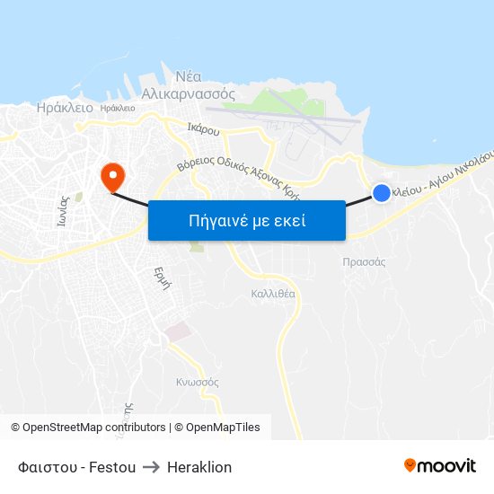 Φαιστου - Festou to Heraklion map