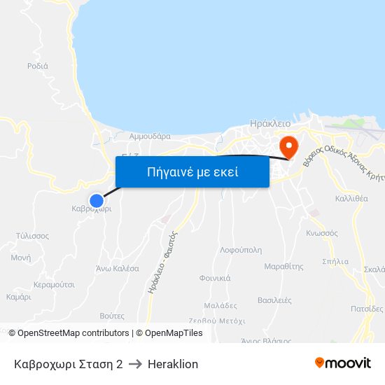 Καβροχωρι Σταση 2 to Heraklion map