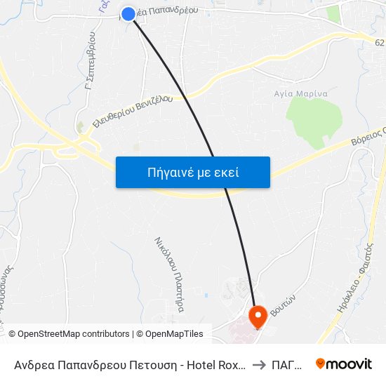 Ανδρεα Παπανδρεου Πετουση - Hotel Roxani to ΠΑΓΝΗ map