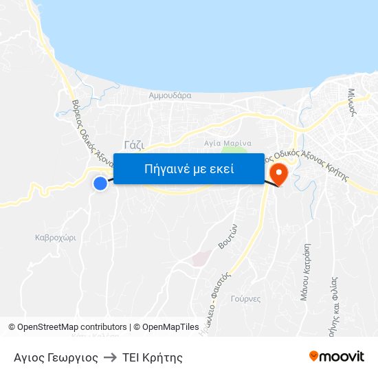 Αγιος Γεωργιος to ΤΕΙ Κρήτης map