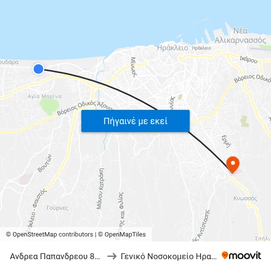 Ανδρεα Παπανδρεου 87 - 87, Andrea Papandreou Str. to Γενικό Νοσοκομείο Ηρακλείου (Βενιζέλειο-Πανάνειο) map