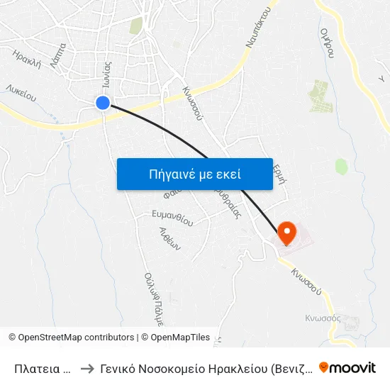 Πλατεια Σινανη to Γενικό Νοσοκομείο Ηρακλείου (Βενιζέλειο-Πανάνειο) map