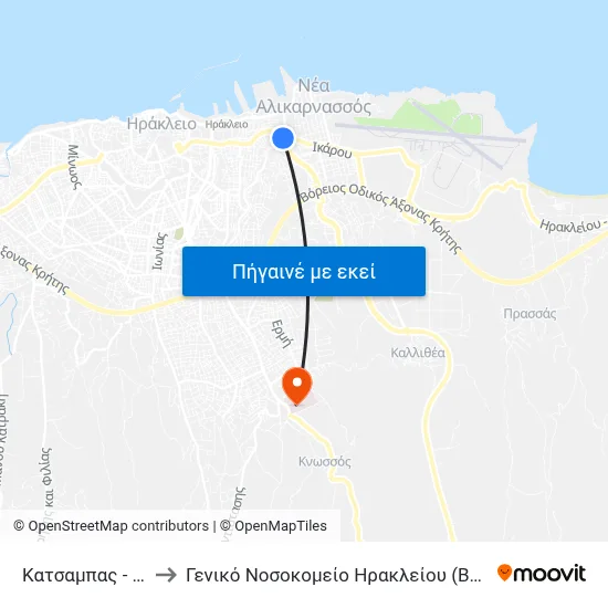 Κατσαμπας - Katsabas to Γενικό Νοσοκομείο Ηρακλείου (Βενιζέλειο-Πανάνειο) map