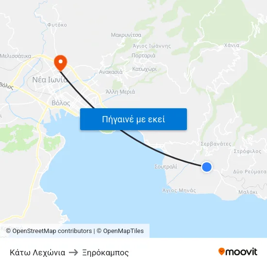 Κάτω Λεχώνια to Ξηρόκαμπος map
