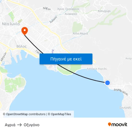 Αγριά to Οξυγόνο map