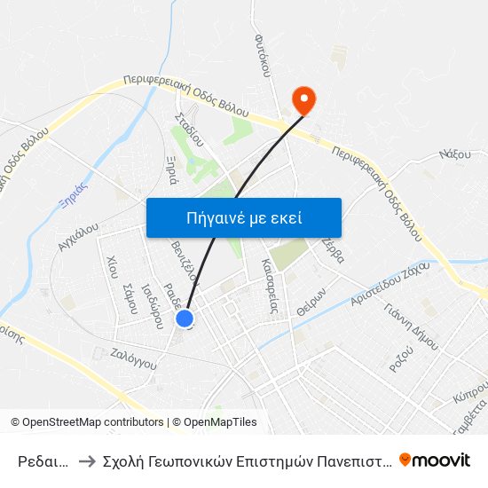 Ρεδαιστού to Σχολή Γεωπονικών Επιστημών Πανεπιστημίου Θεσσαλίας map