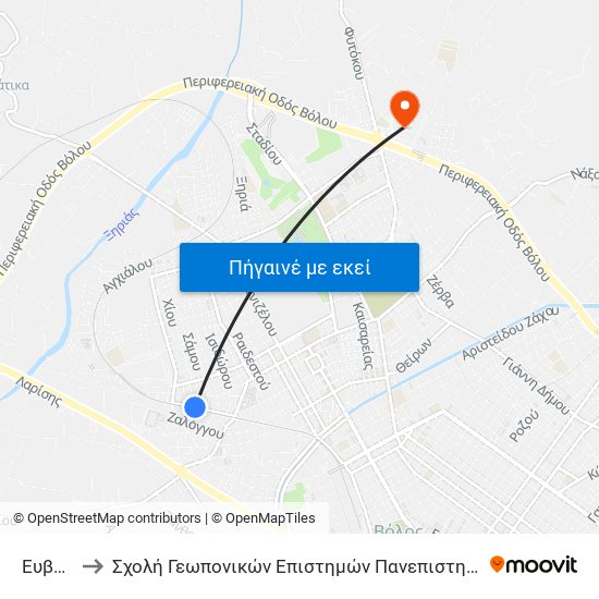 Ευβοίας to Σχολή Γεωπονικών Επιστημών Πανεπιστημίου Θεσσαλίας map