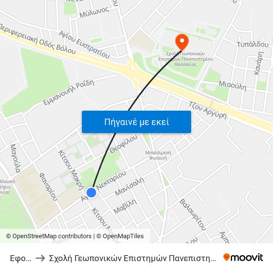 Εφορία to Σχολή Γεωπονικών Επιστημών Πανεπιστημίου Θεσσαλίας map