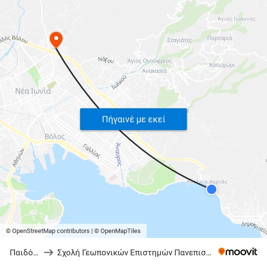 Παιδόπολη to Σχολή Γεωπονικών Επιστημών Πανεπιστημίου Θεσσαλίας map