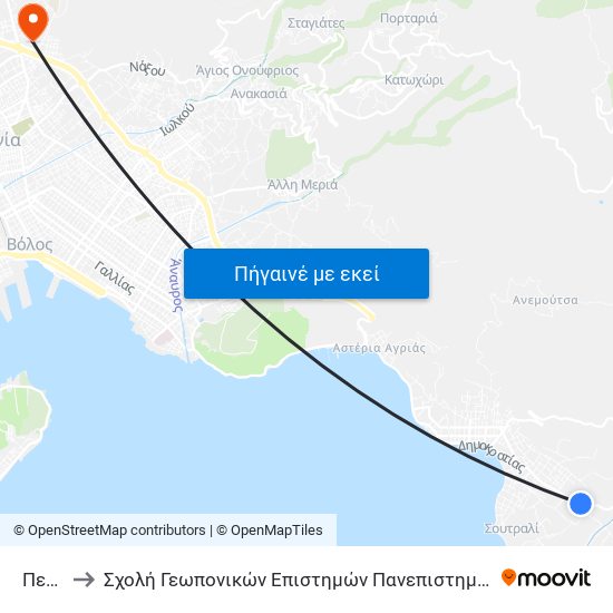 Πεύκο to Σχολή Γεωπονικών Επιστημών Πανεπιστημίου Θεσσαλίας map