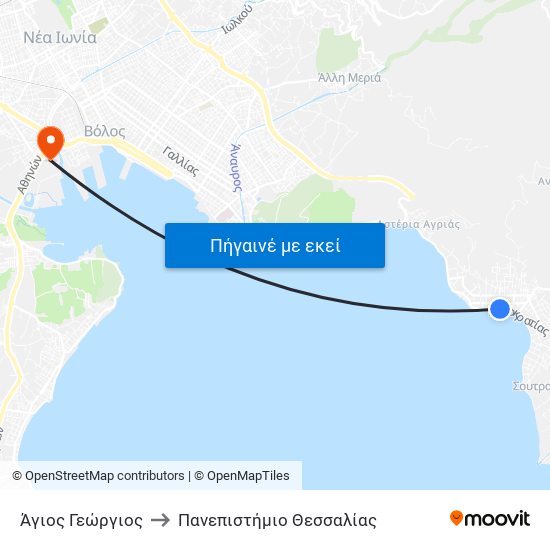 Άγιος Γεώργιος to Πανεπιστήμιο Θεσσαλίας map