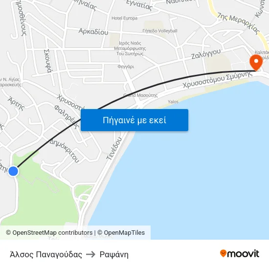 Άλσος Παναγούδας to Ραψάνη map