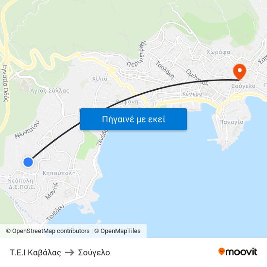 Τ.Ε.Ι Καβάλας to Σούγελο map