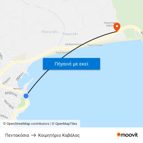 Πεντακόσια to Κοιμητήριο Καβάλας map