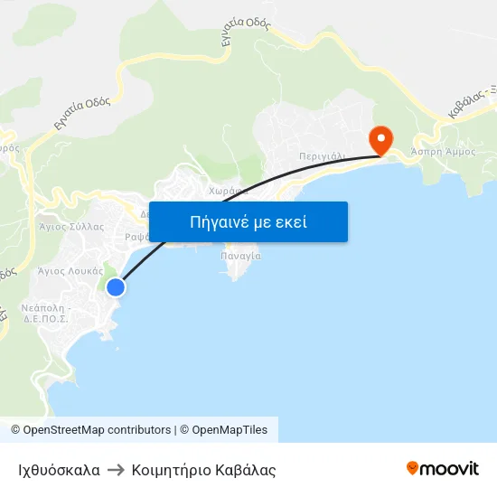 Ιχθυόσκαλα to Κοιμητήριο Καβάλας map