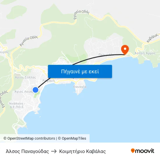Άλσος Παναγούδας to Κοιμητήριο Καβάλας map
