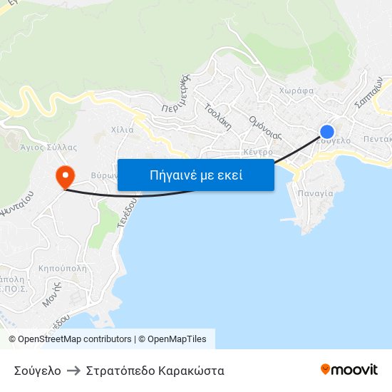 Σούγελο to Στρατόπεδο Καρακώστα map