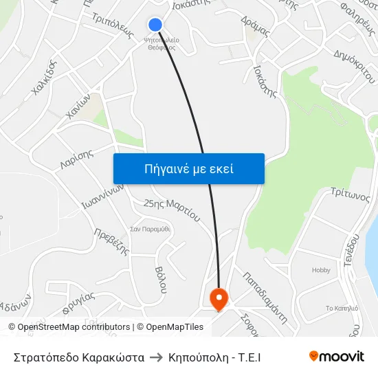 Στρατόπεδο Καρακώστα to Κηπούπολη - Τ.Ε.Ι map