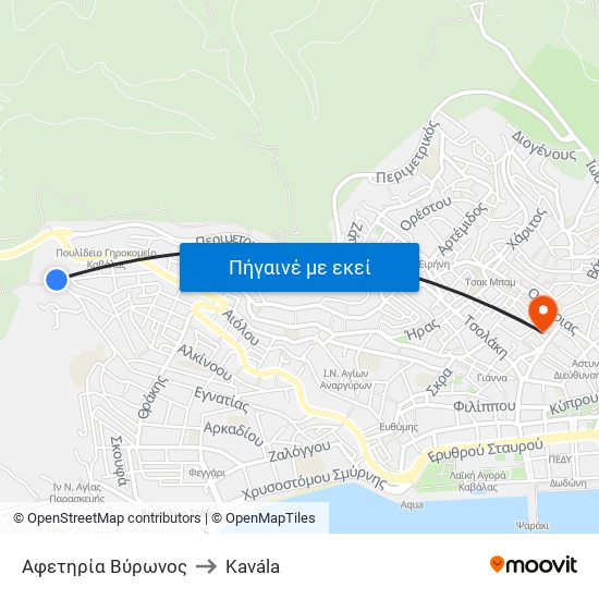 Αφετηρία Βύρωνος to Kavála map