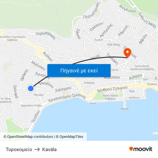 Τυροκομείο to Kavála map