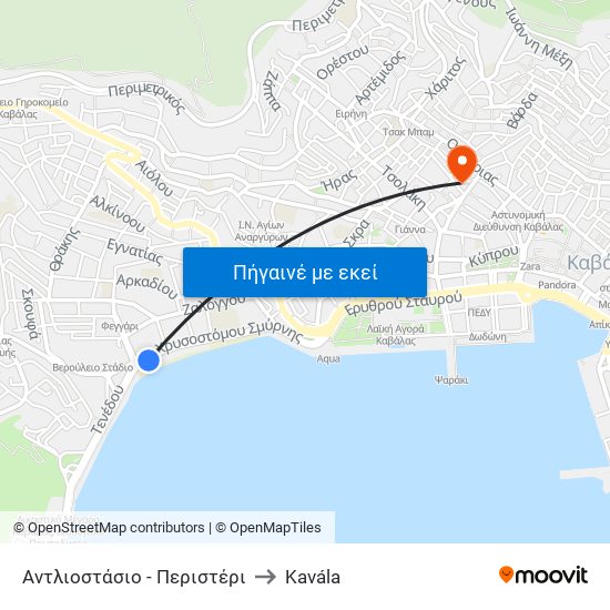 Αντλιοστάσιο - Περιστέρι to Kavála map