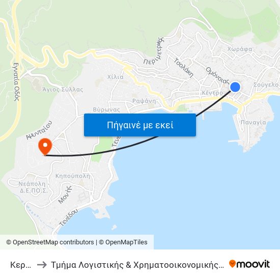 Κεραμιδάς to Τμήμα Λογιστικής & Χρηματοοικονομικής - ΤΕΙ Ανατολικής Μακεδονίας & Θράκης map