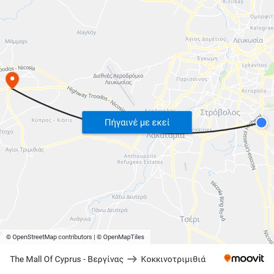 The Mall Of Cyprus - Βεργίνας to Kοκκινοτριμιθιά map