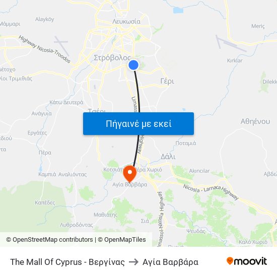 The Mall Of Cyprus - Βεργίνας to Αγία Βαρβάρα map