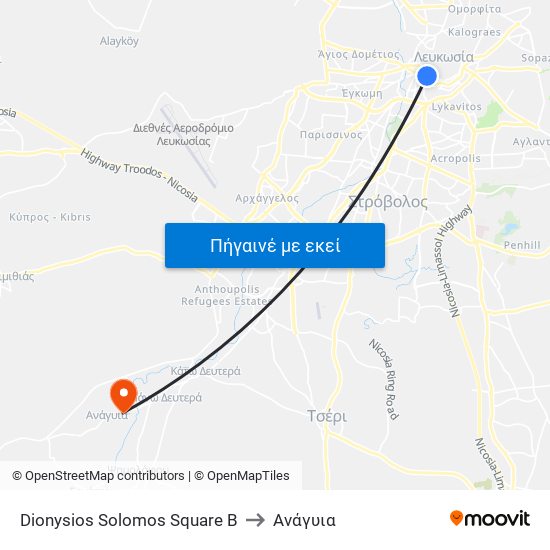 Dionysios Solomos Square B to Ανάγυια map