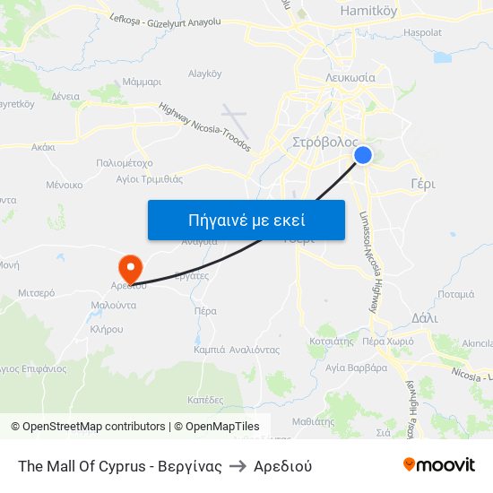 The Mall Of Cyprus - Βεργίνας to Αρεδιού map
