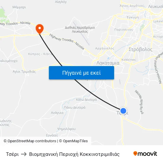 Τσέρι to Βιομηχανική Περιοχή Κοκκινοτριμιθιάς map
