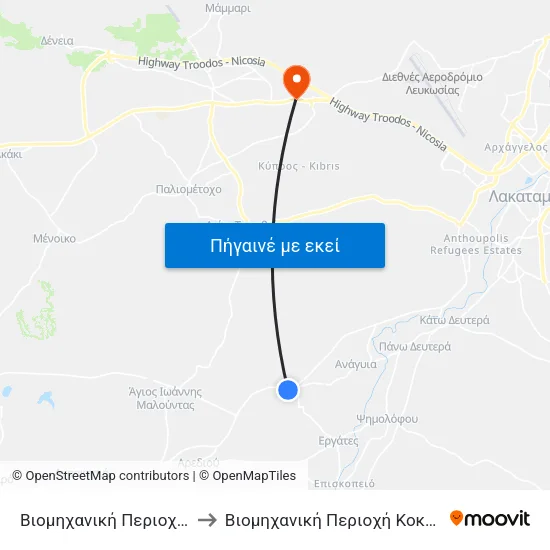 Bιομηχανική Περιοχή Εργατών to Βιομηχανική Περιοχή Κοκκινοτριμιθιάς map
