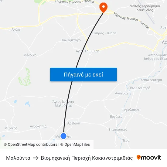 Mαλούντα to Βιομηχανική Περιοχή Κοκκινοτριμιθιάς map